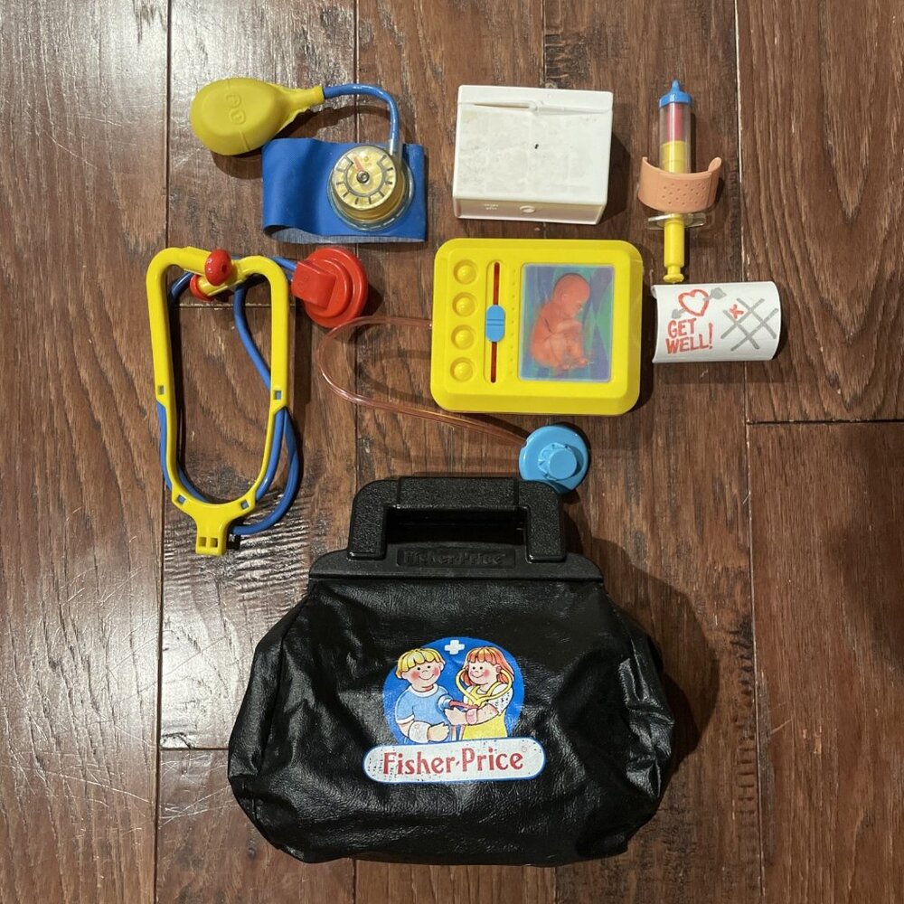 Vintage Fisher Price Medical Kit Doctor Nurse Case 1980's 8 piece instruments